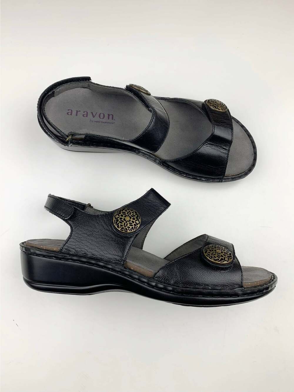 Aravon by New Balance Candace Sandals Black Leather Comfort Shoes Women's 7